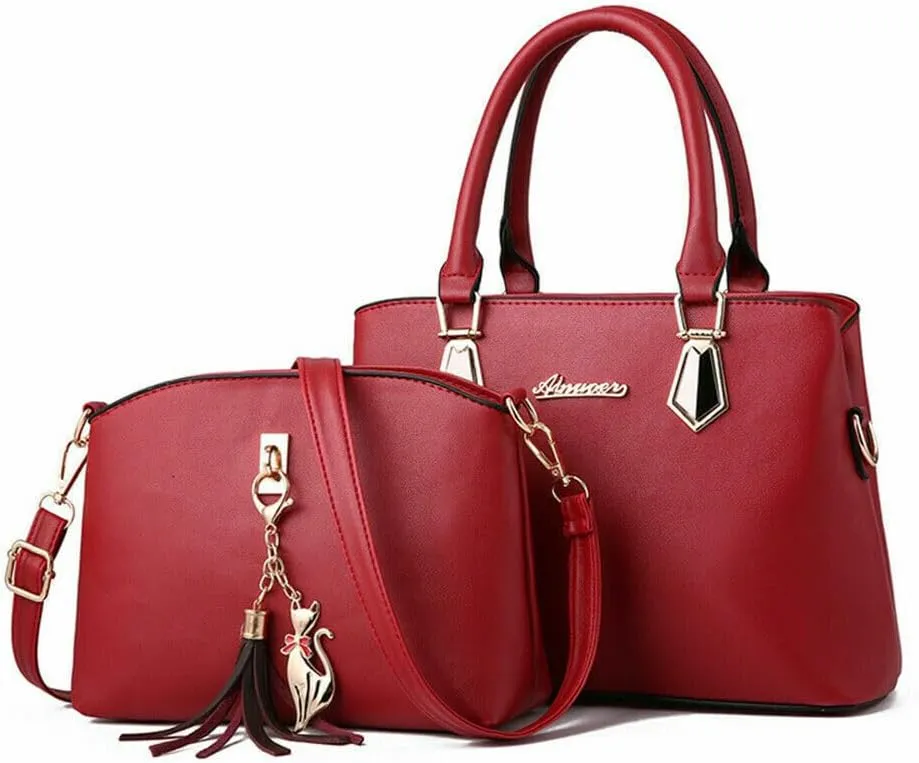 Women Fashion Handbags Leather Handbag Ladies Messenger Bag Shoulder Tote 2pcs Purse Satchel