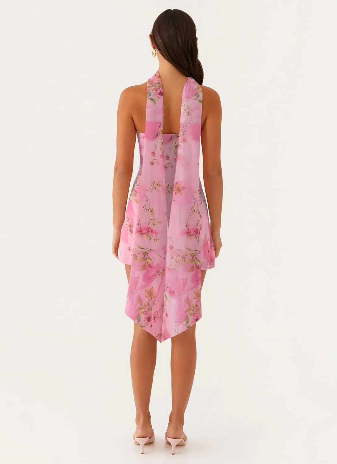 Women Floral Strapless Tube Mini Dress Y2K Flower Backless Bodycon Summer Formal Cocktail Short Dress with Scarf