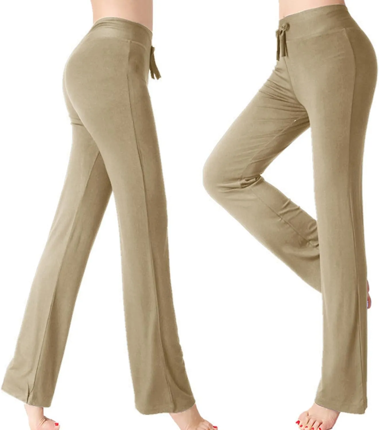 Women High Waist Yoga Trousers Solid Color Wide Leg Drawstring Casual Leggings Trendy Going Out Workout Yoga Pants