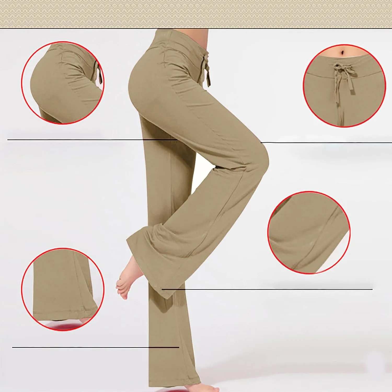 Women High Waist Yoga Trousers Solid Color Wide Leg Drawstring Casual Leggings Trendy Going Out Workout Yoga Pants