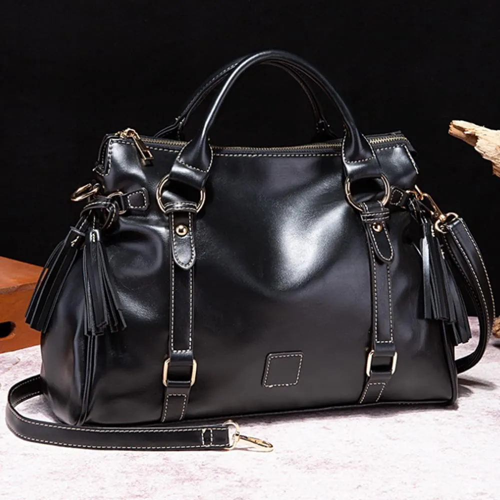Women Hobo Tote Purse Handbag Faux Leather Top-handle Shoulder Bag with Tassel Pendant Red