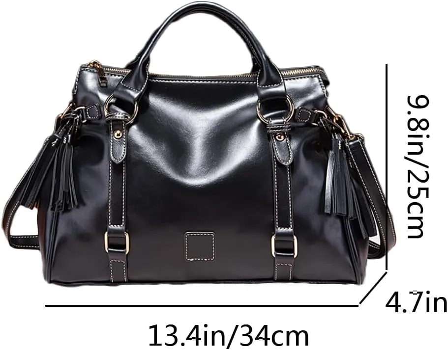 Women Hobo Tote Purse Handbag Faux Leather Top-handle Shoulder Bag with Tassel Pendant Red