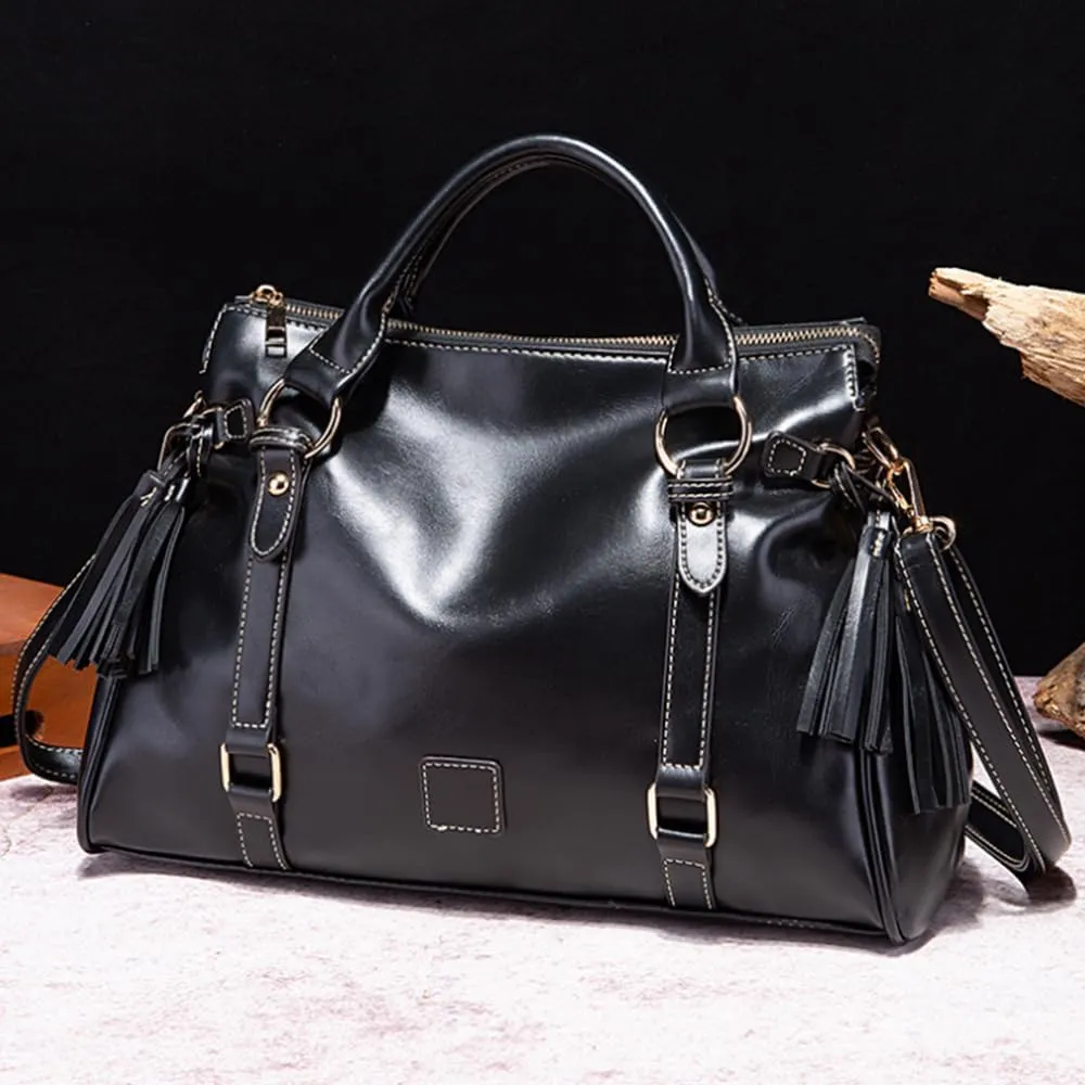 Women Hobo Tote Purse Handbag Faux Leather Top-handle Shoulder Bag with Tassel Pendant Red