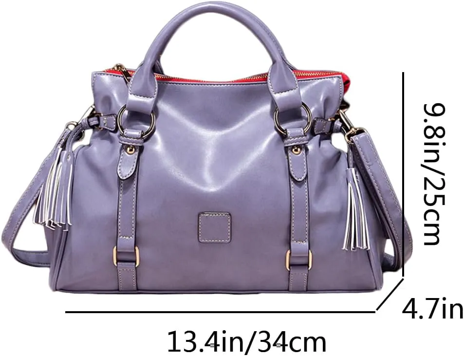 Women Hobo Tote Purse Handbag Faux Leather Top-handle Shoulder Bag with Tassel Pendant
