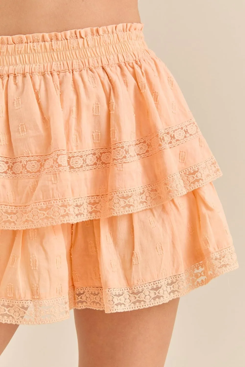Women Layered Lace Shorts Floral Print Elastic Waist Ruffle Tiered Short Y2k Flowy Skort Beach Going Out