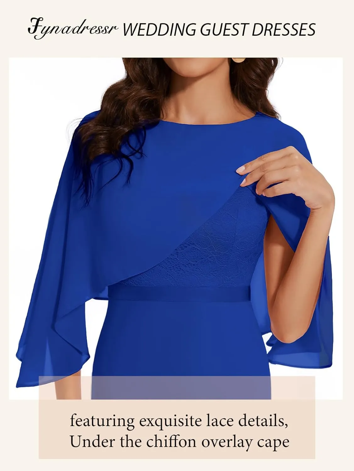 Women Sleeveless Cape Dress with Chiffon Overlay Lace Wedding Guest Cocktail Party Gowns Dress