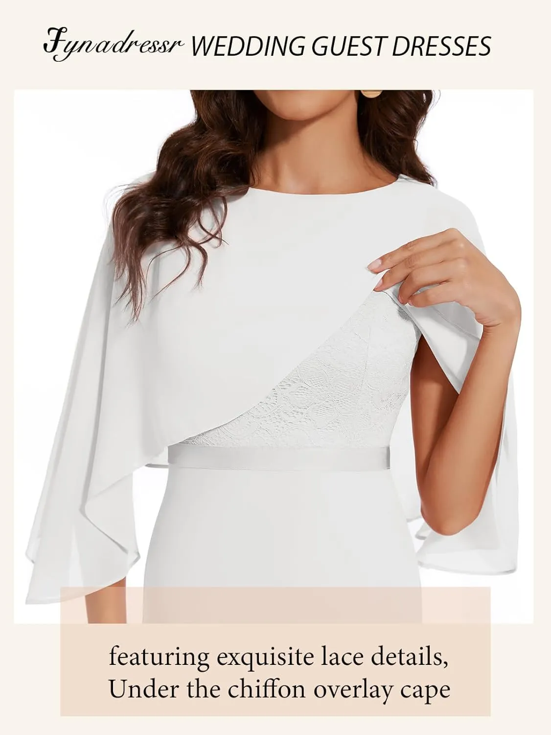 Women Sleeveless Cape Dress with Chiffon Overlay Lace Wedding Guest Cocktail Party Gowns Dress