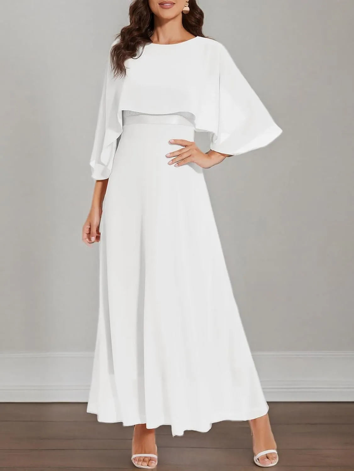 Women Sleeveless Cape Dress with Chiffon Overlay Lace Wedding Guest Cocktail Party Gowns Dress