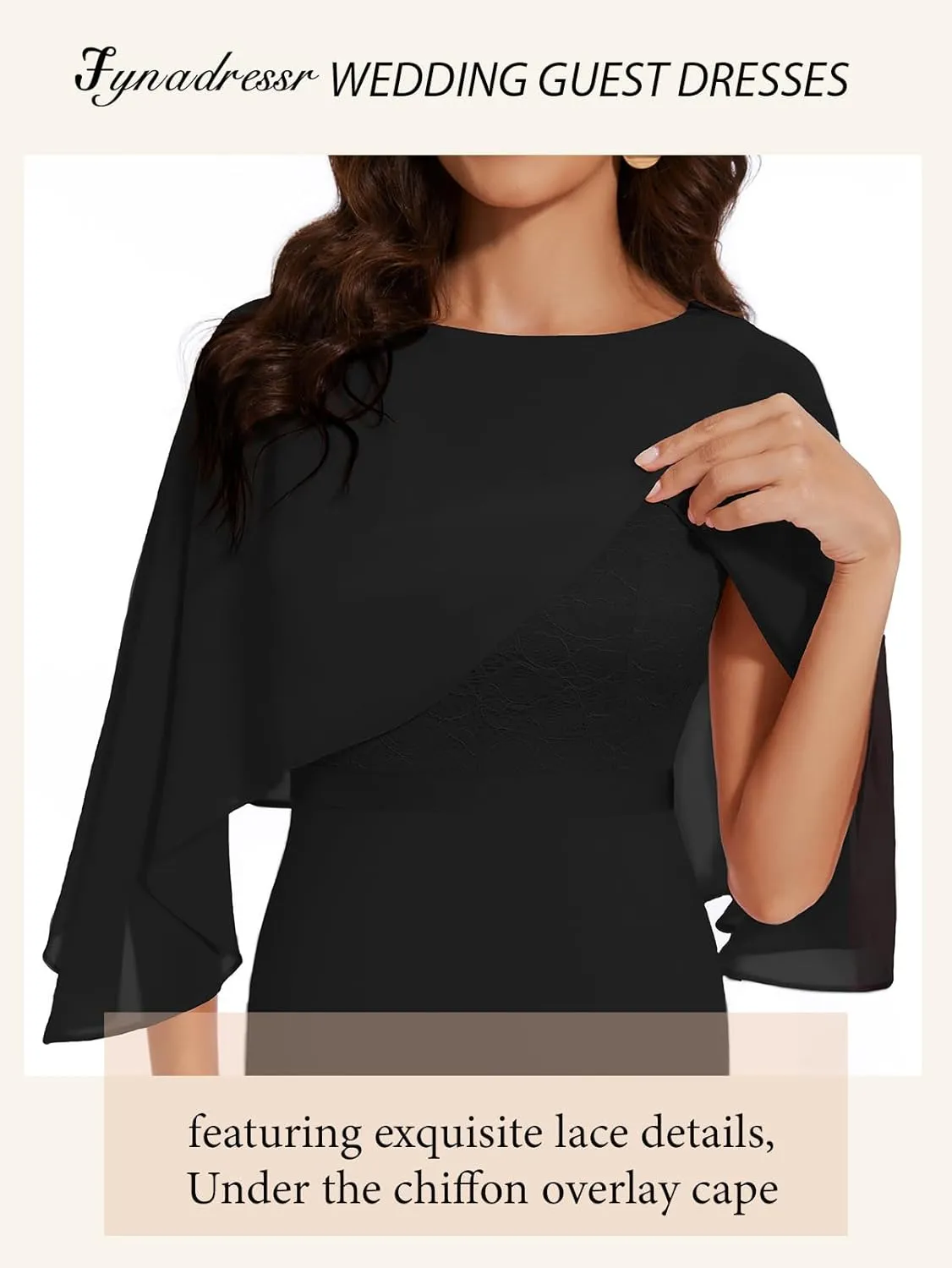 Women Sleeveless Cape Dress with Chiffon Overlay Lace Wedding Guest Cocktail Party Gowns Dress