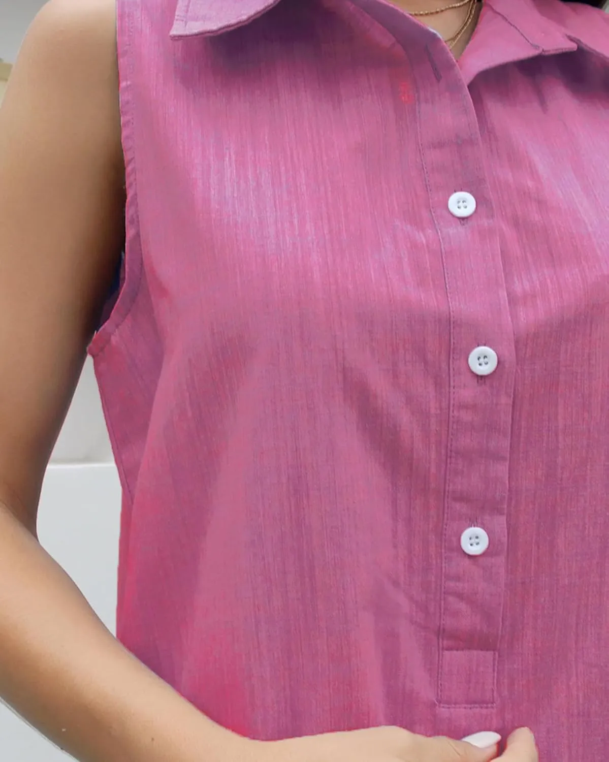 Women Sleeveless Mini Dress Button Down Shirt Dress V Neck Reffle Hem Cotton Linen Tunic Short Dress