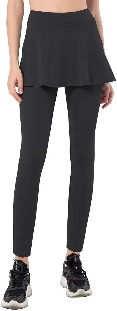 Women Tennis Skirted Leggings with Pockets Athletic Pleated Skirts with Leggings Workout Active Golf Skort