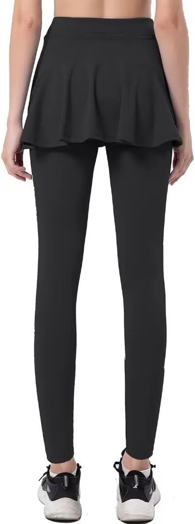 Women Tennis Skirted Leggings with Pockets Athletic Pleated Skirts with Leggings Workout Active Golf Skort