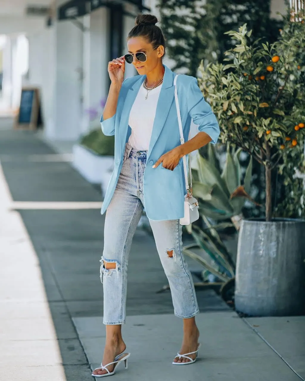 Women's 2 Piece Open Front Long Sleeve Blazer and Solid Short Pants Suit Sets