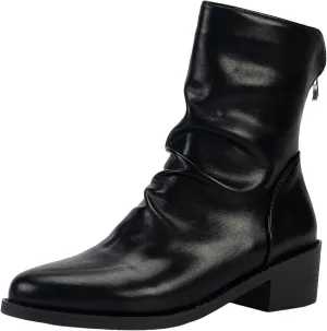 Womens Ankle Boots Black Boots for Women Fashion Retro Women's Low Heel Pointed Toe Slip On Retro Mid Calf Boots