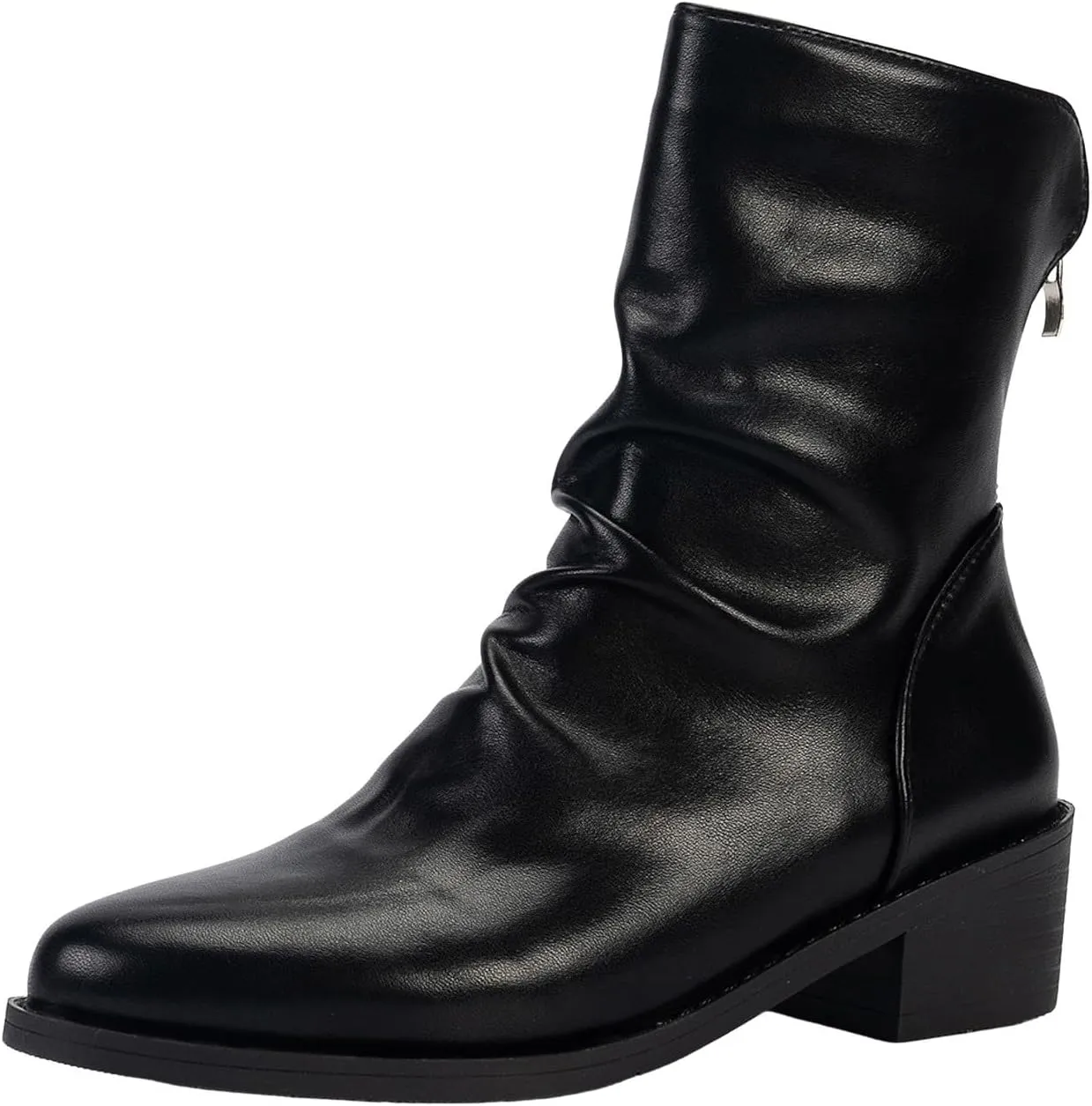 Womens Ankle Boots Black Boots for Women Fashion Retro Women's Low Heel Pointed Toe Slip On Retro Mid Calf Boots