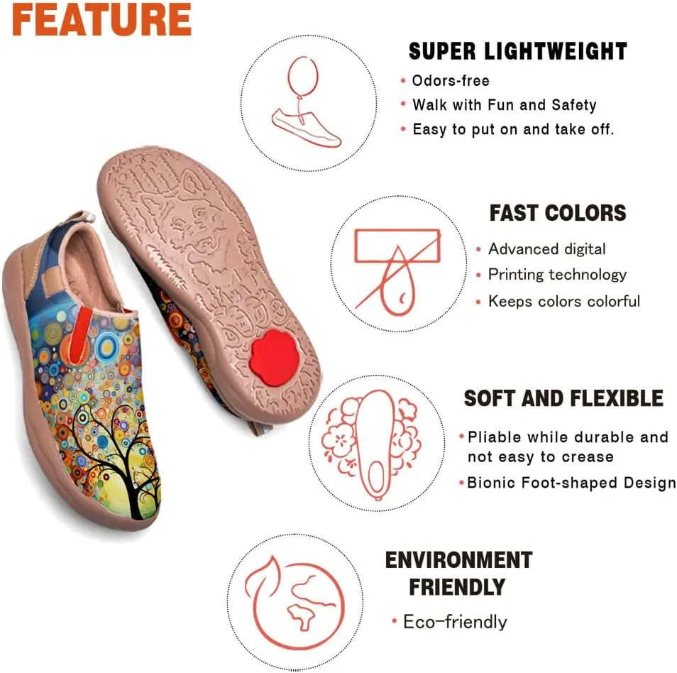 Women's Art Painted Travel Shoes Slip On Casual Leather Loafers Lightweight Comfort Fashion Sneaker
