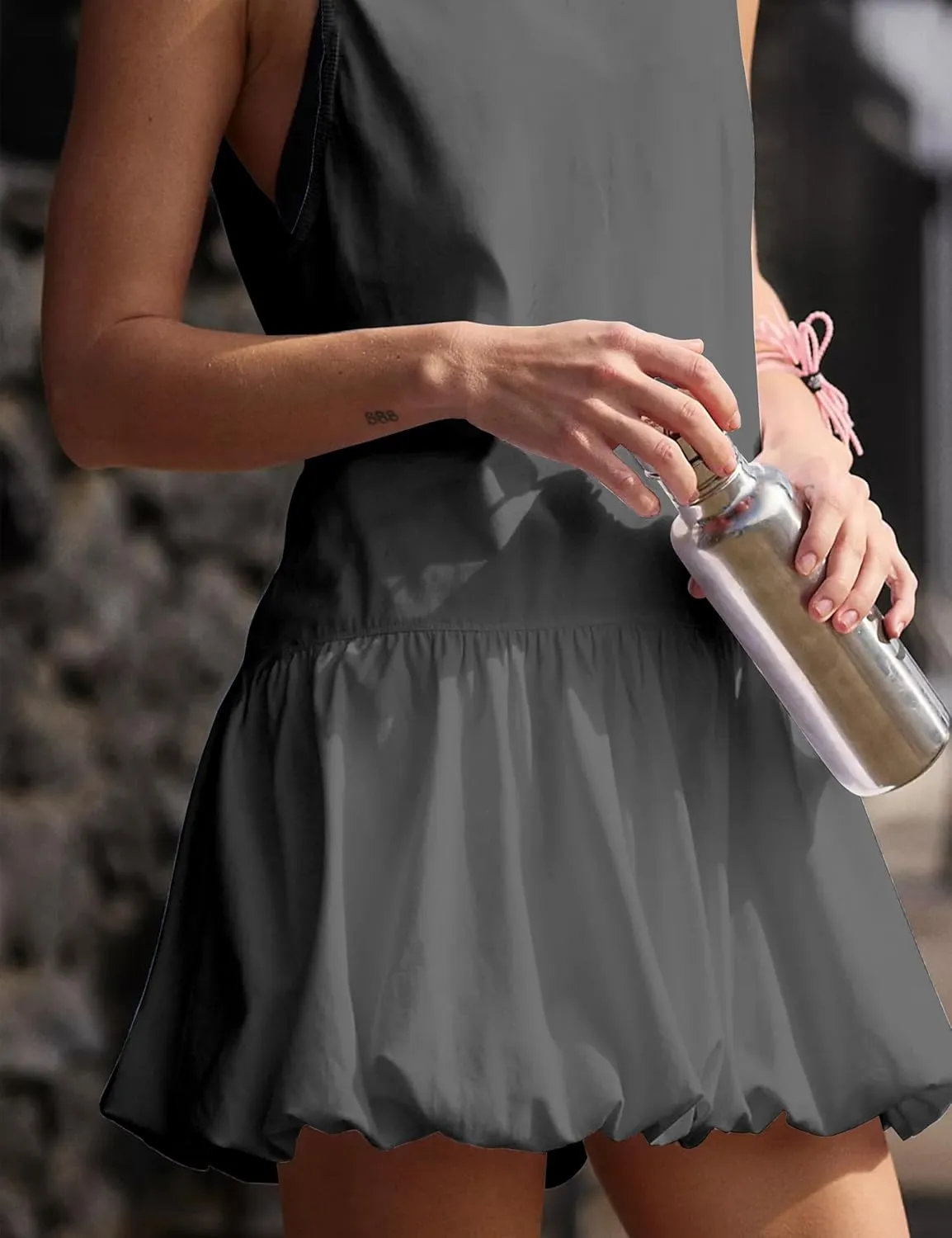 Womens Athletic Sleeveless Dress Crew Neck Sleeveless Tank Dress Hot Shot Bubble Set with Shorts Sundress