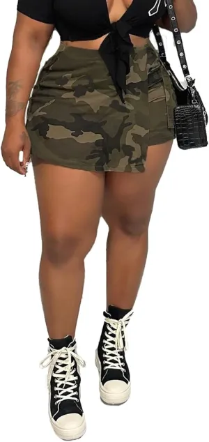 Women's Camo Cargo Shorts Casual High Waisted Camo Cargo Skirts for Women Plus Size Camouflage Short