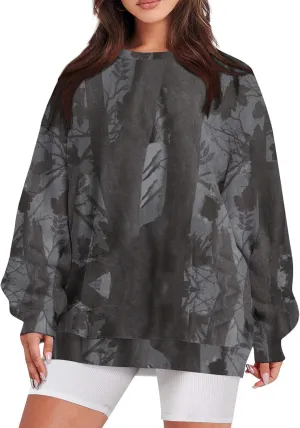 Women's Camo Hoodies Sweatshirt Maple Leaf Print Oversized Fleece Sweatshirts Classic Print Pullover with Pocket