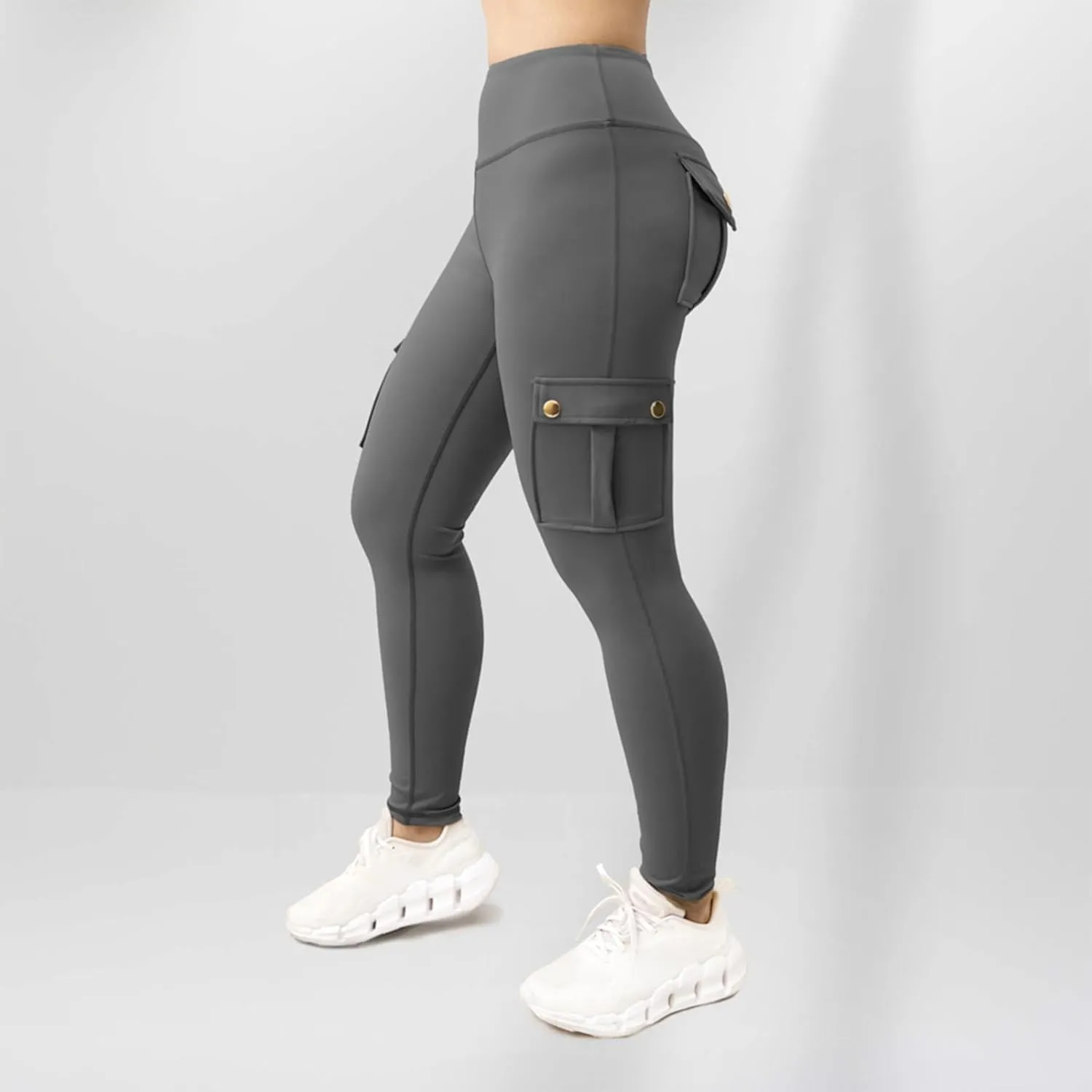 Women's Cargo Yoga Leggings Butt Lifting High Waist Trousers with Flap Pockets Tummy Control Running Pants Gym Tights