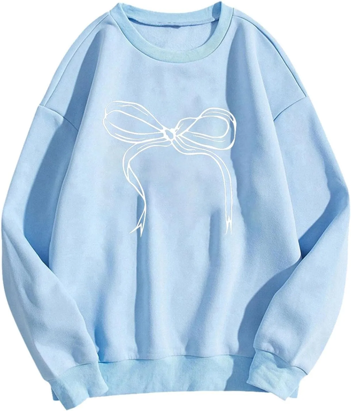 Women's Cute Bow Sweatshirt Plus Size Casual Long Sleeve Crew Neck Sweatshirts Fall Loose Fit Y2k Pullover Tops