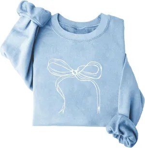 Women's Cute Bow Sweatshirt Plus Size Casual Long Sleeve Crew Neck Sweatshirts Fall Loose Fit Y2k Pullover Tops