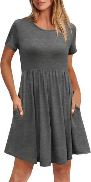 Women's Dresses Casual Crew Neck T-Shirts A-line Dress Summer Dresses for Women XS-2XL