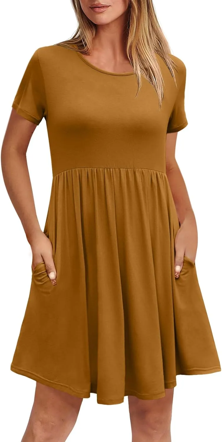 Women's Dresses Casual Crew Neck T-Shirts A-line Dress Summer Dresses for Women XS-2XL