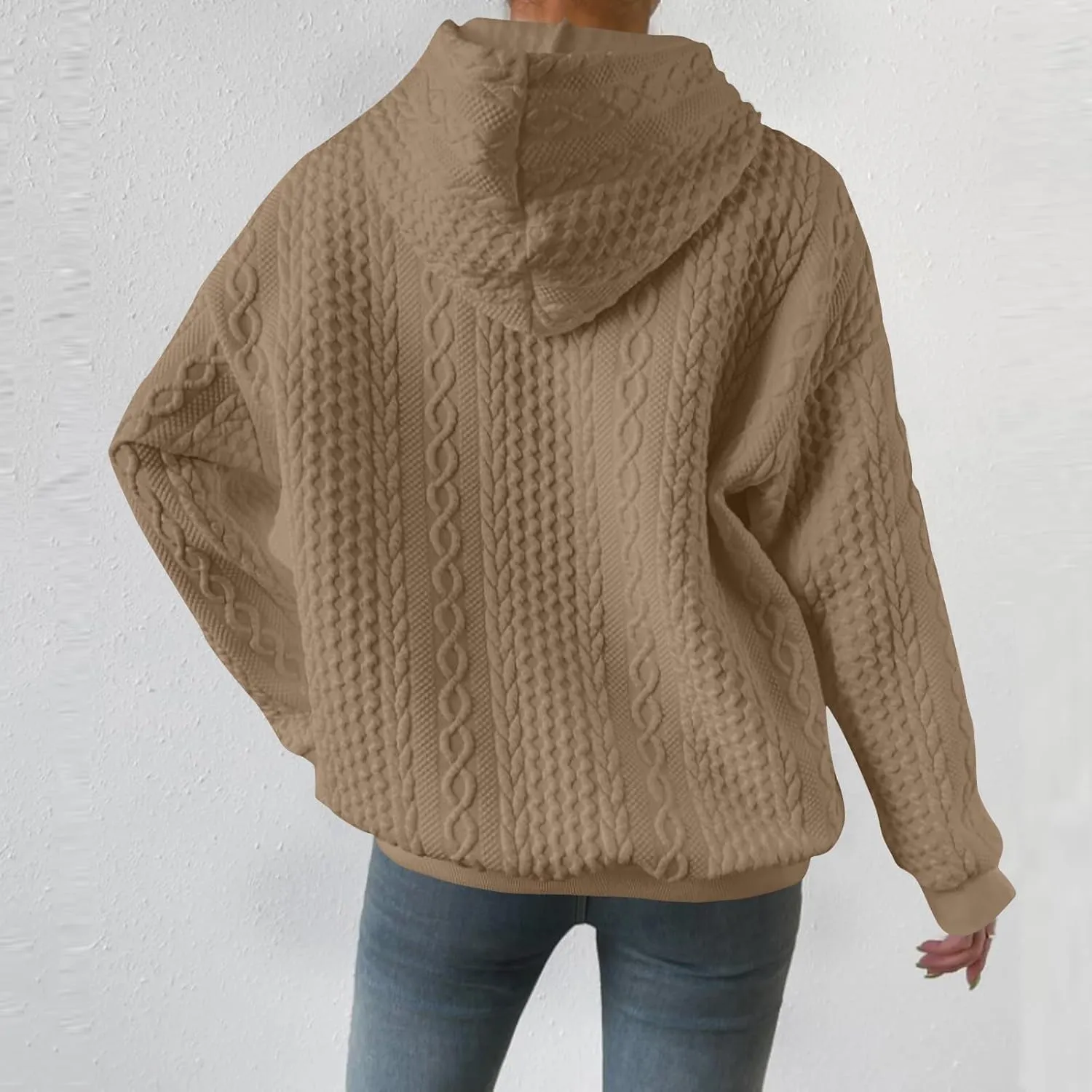 Womens Essentials Hoodie Oversized Cable Knit Hoodies Casual Long Sleeve Drawstring Pullover Sweater Fall Outfits 2024