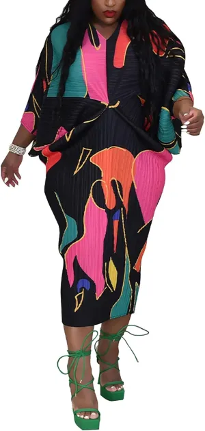 Women's Floral Print Pleated Long Dress Elegant Stretchy Flowy Ruched Midi Dress for Party Club
