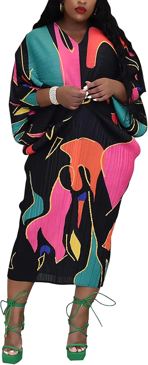 Women's Floral Print Pleated Long Dress Elegant Stretchy Flowy Ruched Midi Dress for Party Club