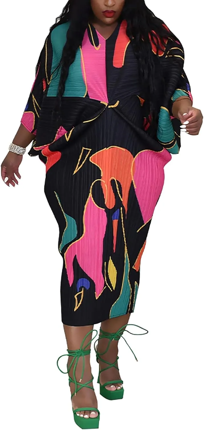 Women's Floral Print Pleated Long Dress Elegant Stretchy Flowy Ruched Midi Dress for Party Club