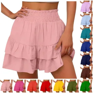 Women's Flowy Shorts Ruffle High Waisted Mini Skirts Casual Summer Teen Gilrs Tennis Shorts with Floral Pleated Hem