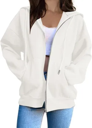 Women's Full Zip Up Hoodie Fall Jacket Oversized Casual Drawstring Collar Hooded Sweatshirts with Pockets Winter