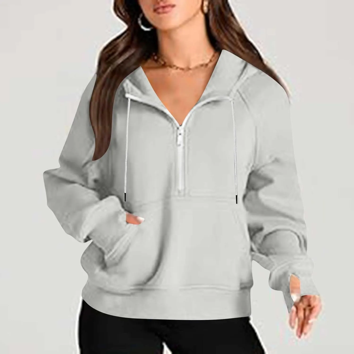 Womens Half Zip Up Hoodies Trendy Cropped Long Sleeve Loose Hooded Pullover Sweatshirt Fall y2k Outfits Clothes