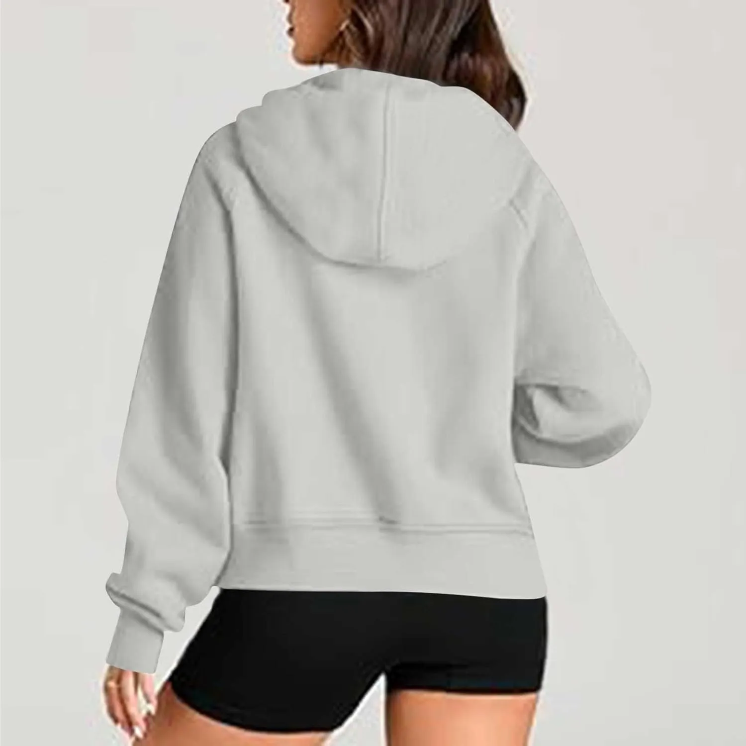 Womens Half Zip Up Hoodies Trendy Cropped Long Sleeve Loose Hooded Pullover Sweatshirt Fall y2k Outfits Clothes