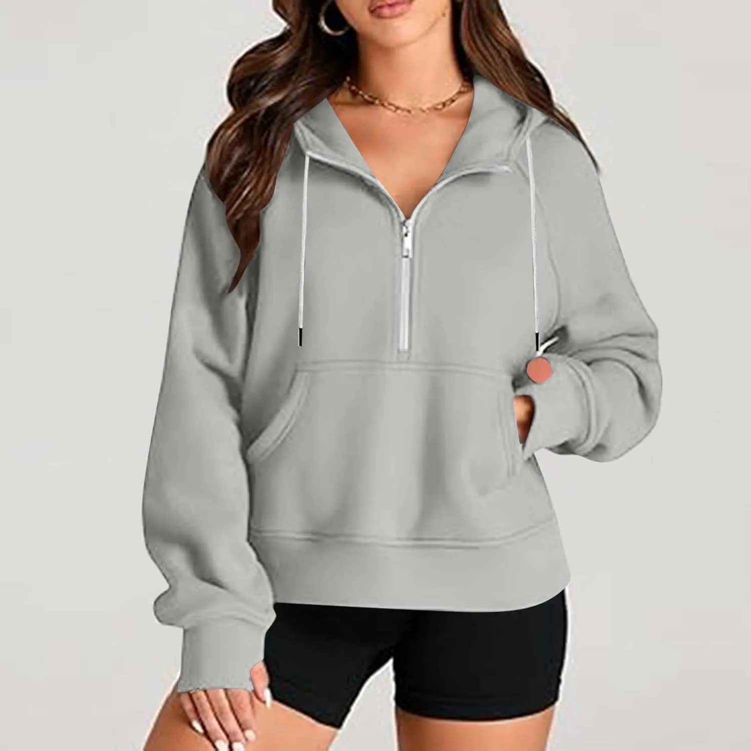 Womens Half Zip Up Hoodies Trendy Cropped Long Sleeve Loose Hooded Pullover Sweatshirt Fall y2k Outfits Clothes