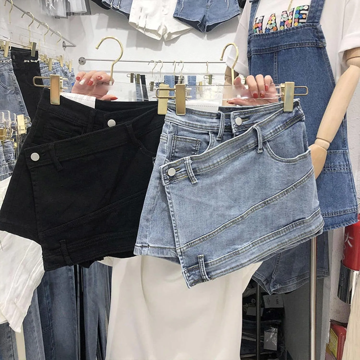 Women's High Waisted Ruffle Trim Denim Skort Skirt Zip Up Layered Jean Shorts Hem Skirt Shorts Plus Size