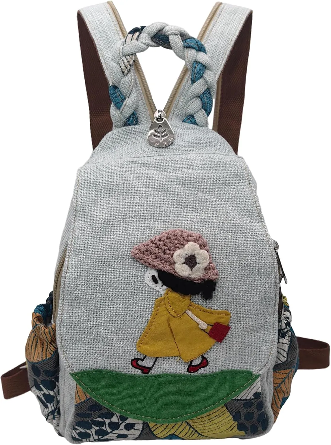 Womens Hippie Cotton Hemp Cloth Backpack Boho Vintage Embroidered Casual Purse