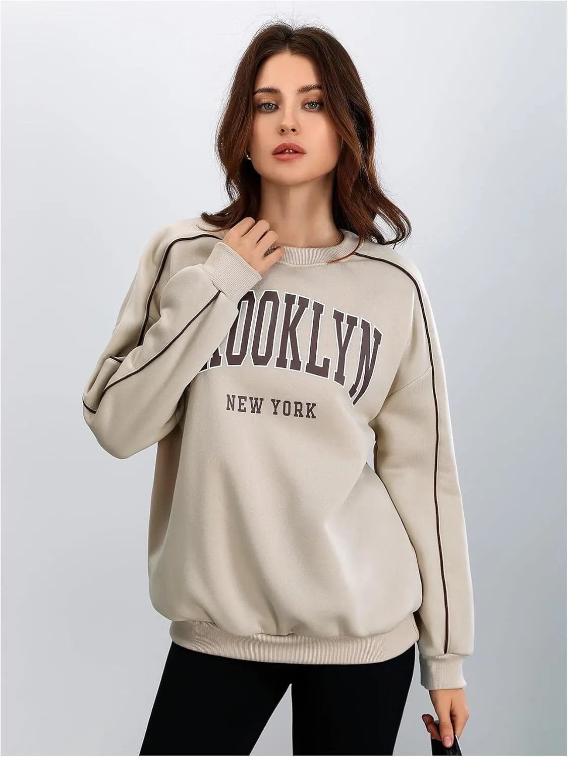 Women's Letter Graphic Crewneck Sweatshirt Drop Shoulder Long Sleeve Pullover Tops Streetwear