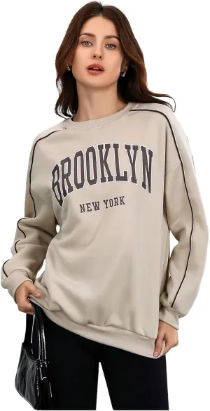 Women's Letter Graphic Crewneck Sweatshirt Drop Shoulder Long Sleeve Pullover Tops Streetwear