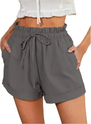 Women's Linen Shorts High Waisted Pleated Casual Bermuda Pants Lightweight Loose Wide Leg Workout Short with Pockets