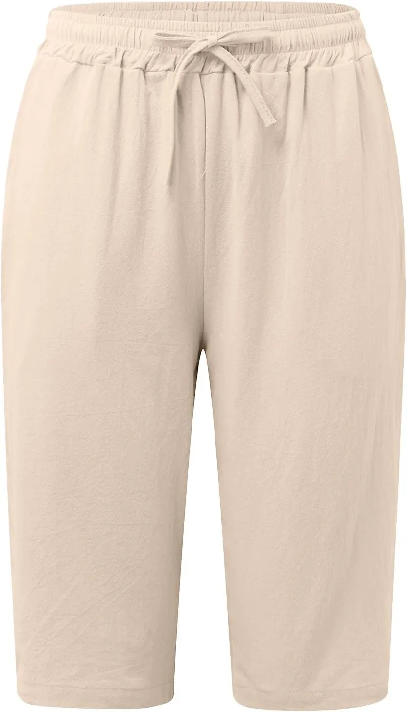 Women's Linen Summer Floral Palazzo Pants Elastic Waisted Baggy Stretchy Slim-Fit Pants Office