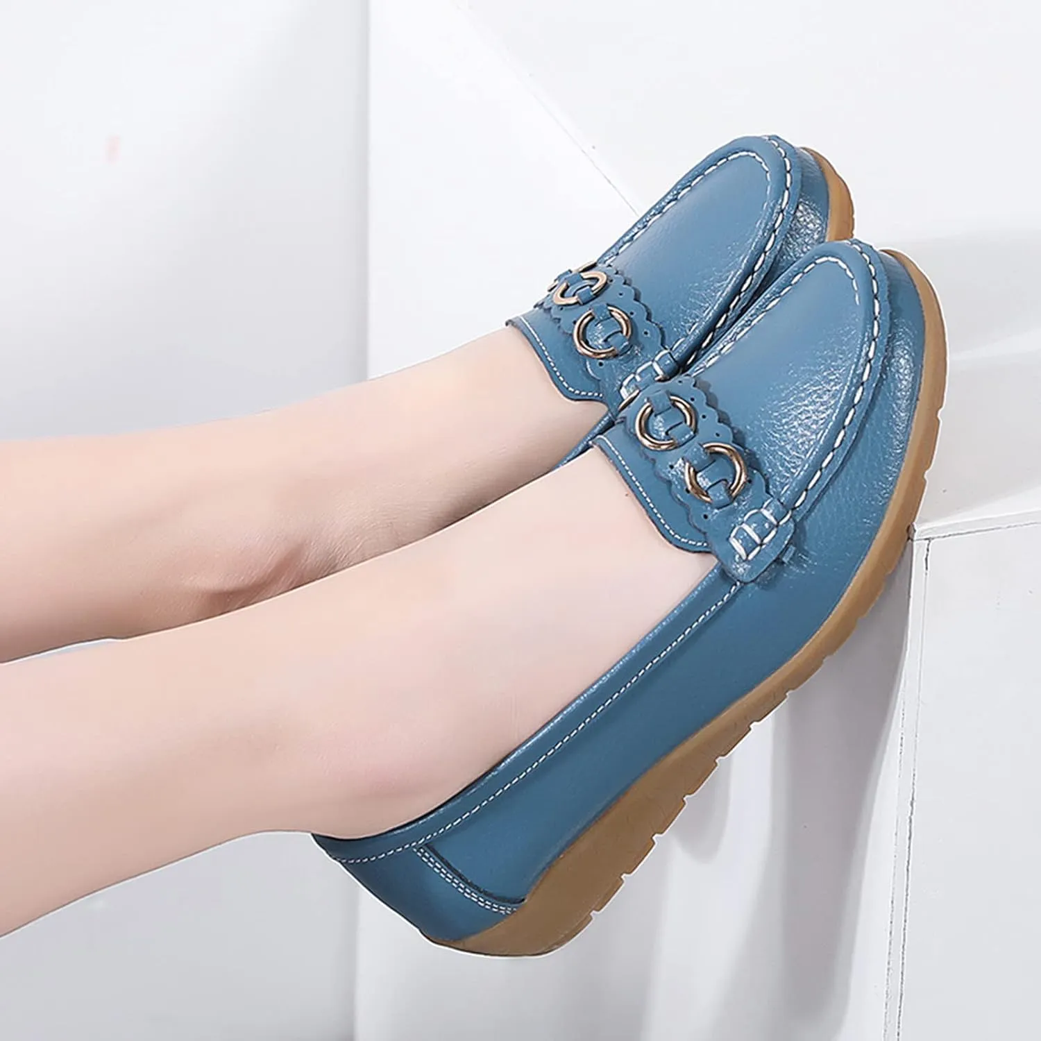 Womens Loafers Comfortable Dressy Leather Penny Loafers Slip On Walking Shoes Arch Support Cushion Orthopedic Shoes
