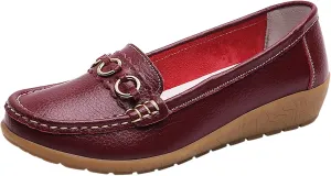 Womens Loafers Comfortable Dressy Leather Penny Loafers Slip On Walking Shoes Cushion Orthopedic Shoes Arch Support