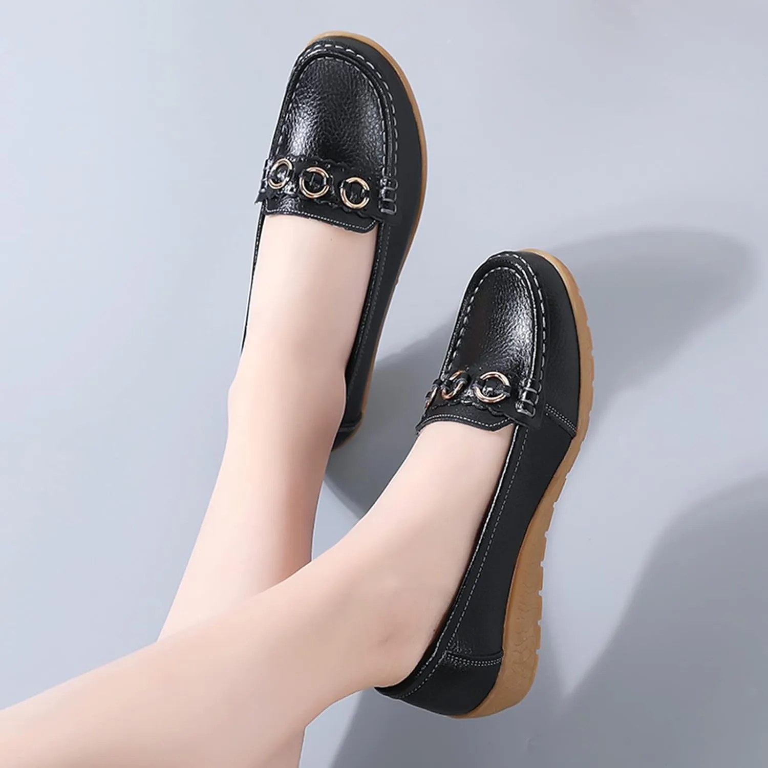Womens Loafers Comfortable Dressy Leather Penny Loafers Slip On Walking Shoes Cushion Orthopedic Shoes Arch Support
