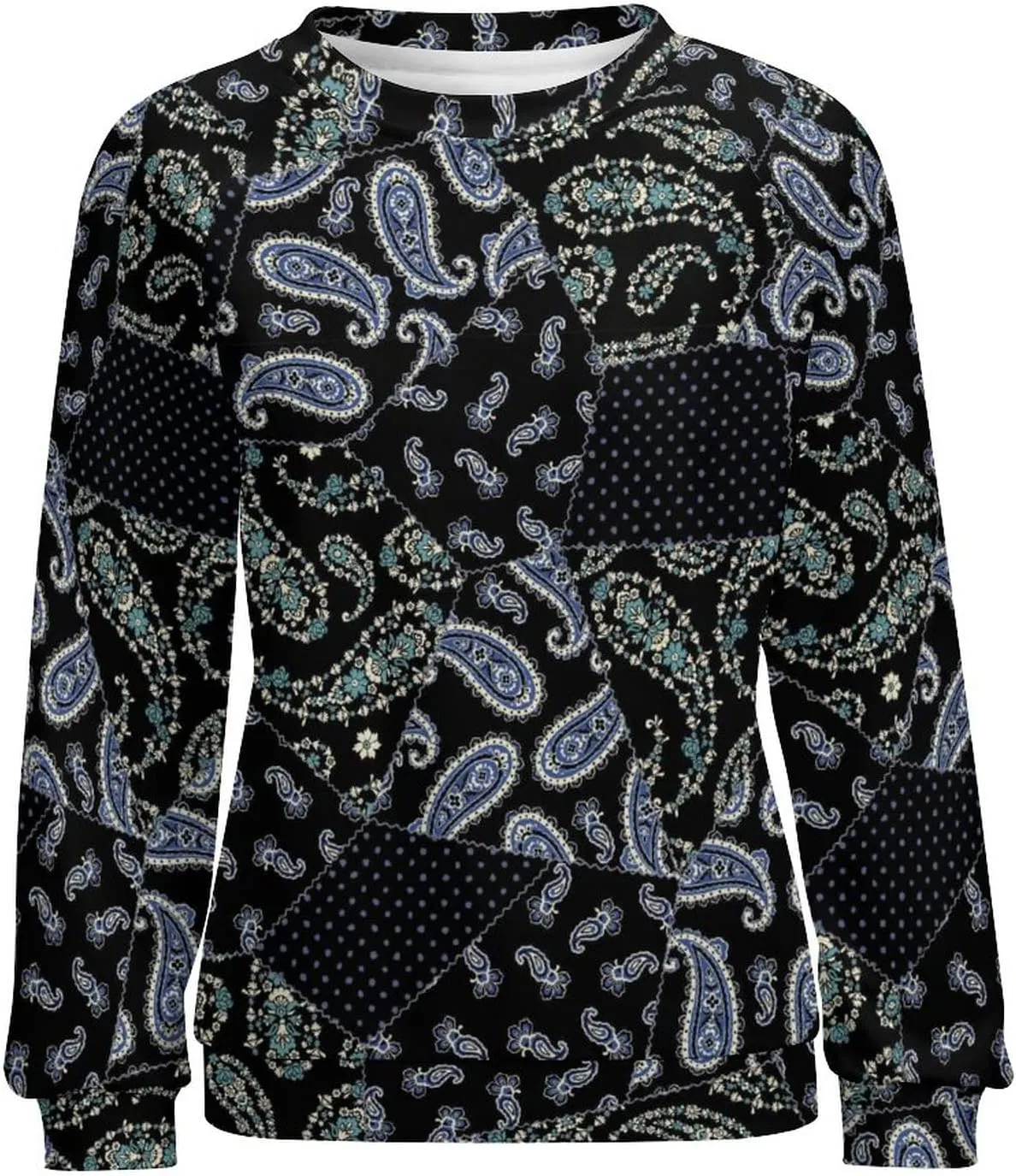 Womens Paisley Sweatshirt Oversized Loose Fit Novelty Graphic Crewneck Sweatshirts Casual Raglan Long Sleeve Tops Shirt