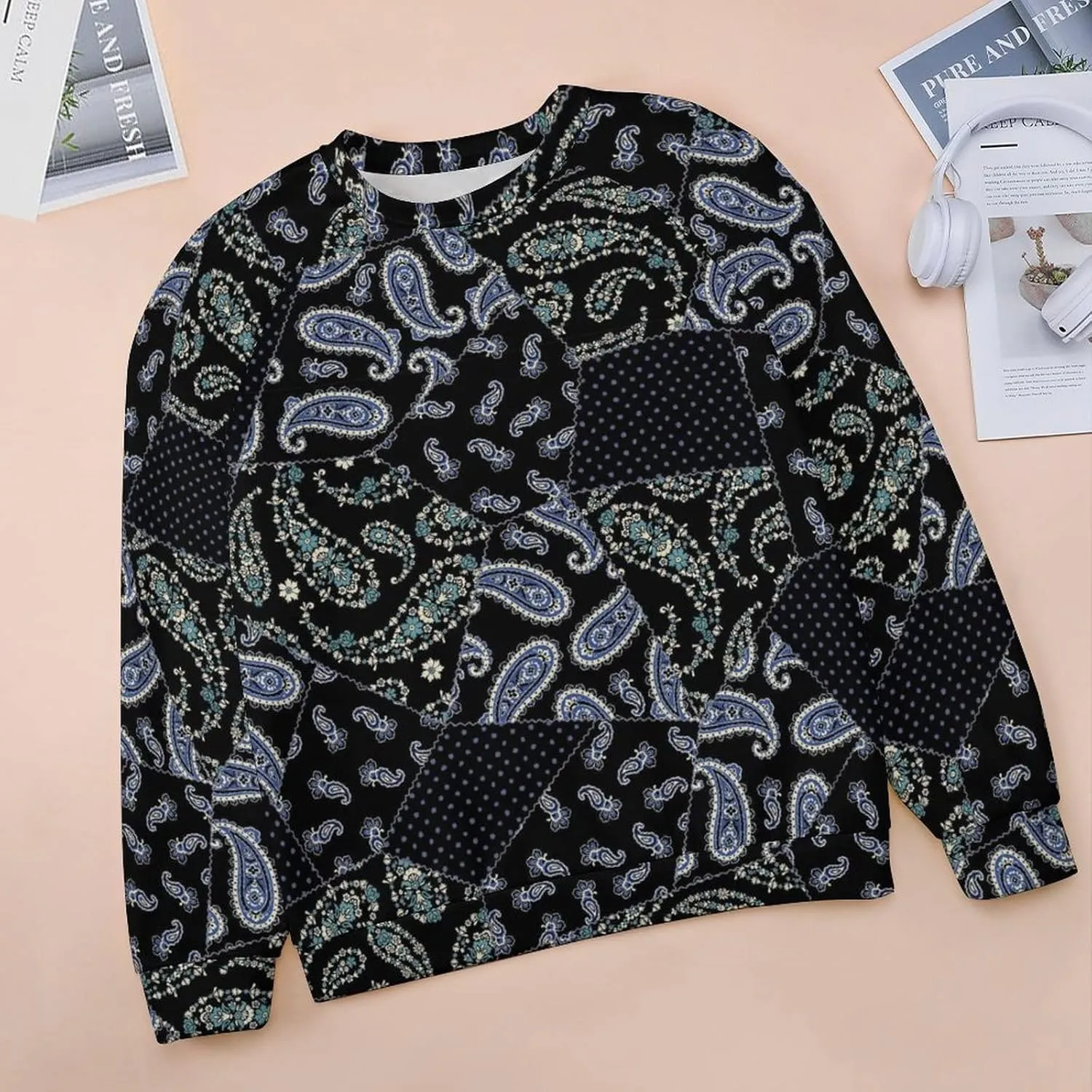 Womens Paisley Sweatshirt Oversized Loose Fit Novelty Graphic Crewneck Sweatshirts Casual Raglan Long Sleeve Tops Shirt