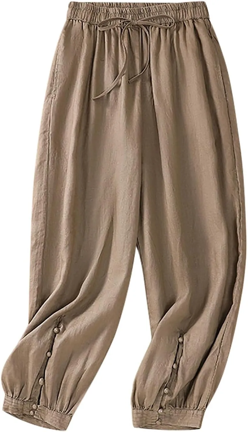 Women's Pants, Casual Pants Lounge Linen Straight Leg Peasant 2025 Wide Elastic