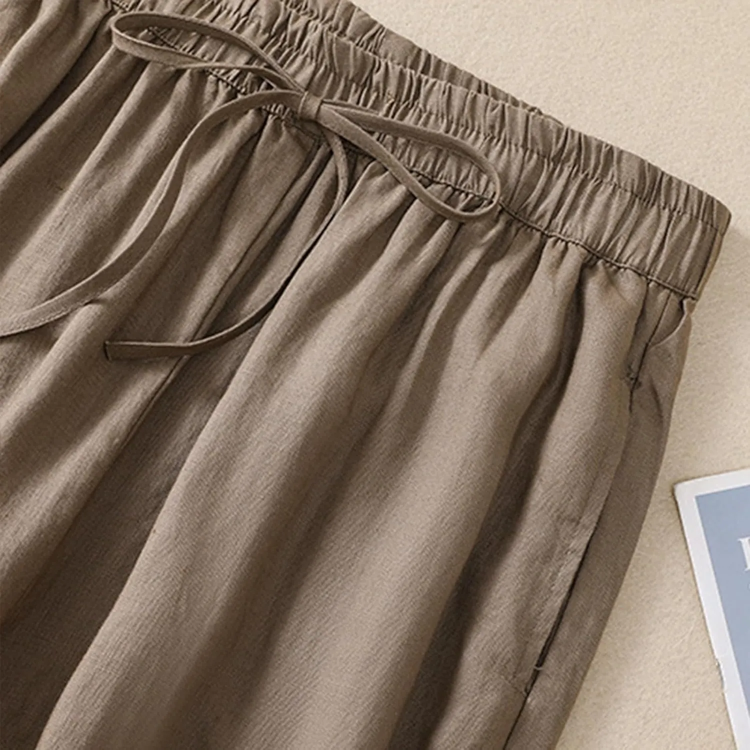 Women's Pants, Casual Pants Lounge Linen Straight Leg Peasant 2025 Wide Elastic